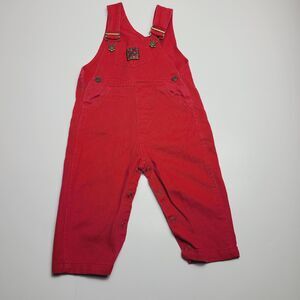 Perfect Pals Boys Denim Bib Overalls Red Pocket 90's Vintage 18 Months READ